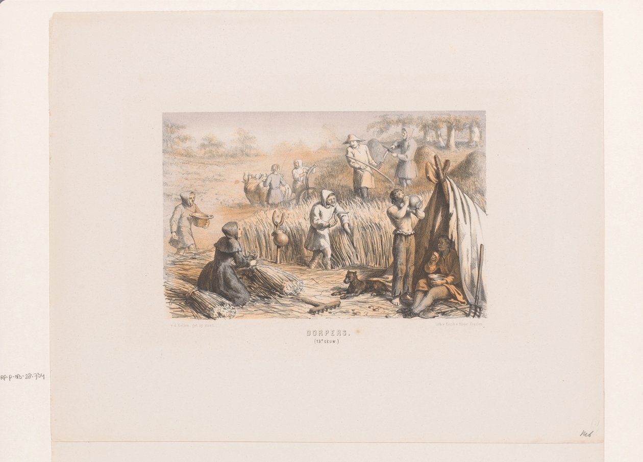 Tarlalarda hasat, 13. yüzyıl köylüler. (13. yüzyıl) (nesne üzerindeki başlık) by David van der Kellen