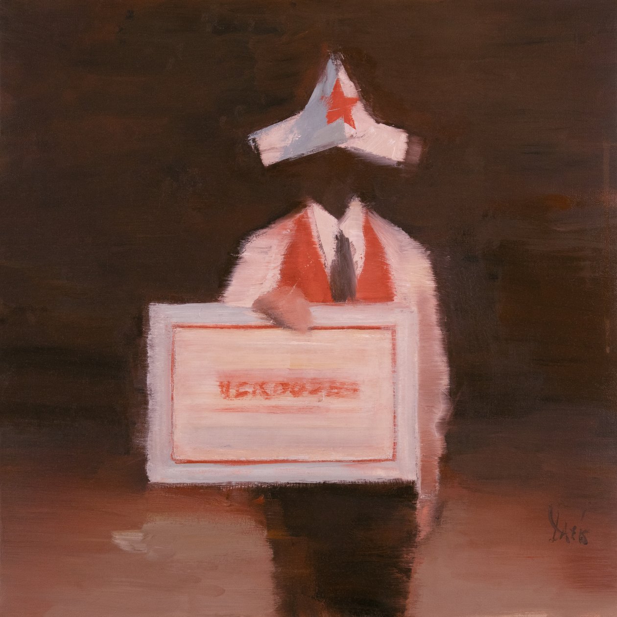 Robert Filliou 36 (Verboden), 2024 (keten üzerine yağlıboya) by Davis Lisboa