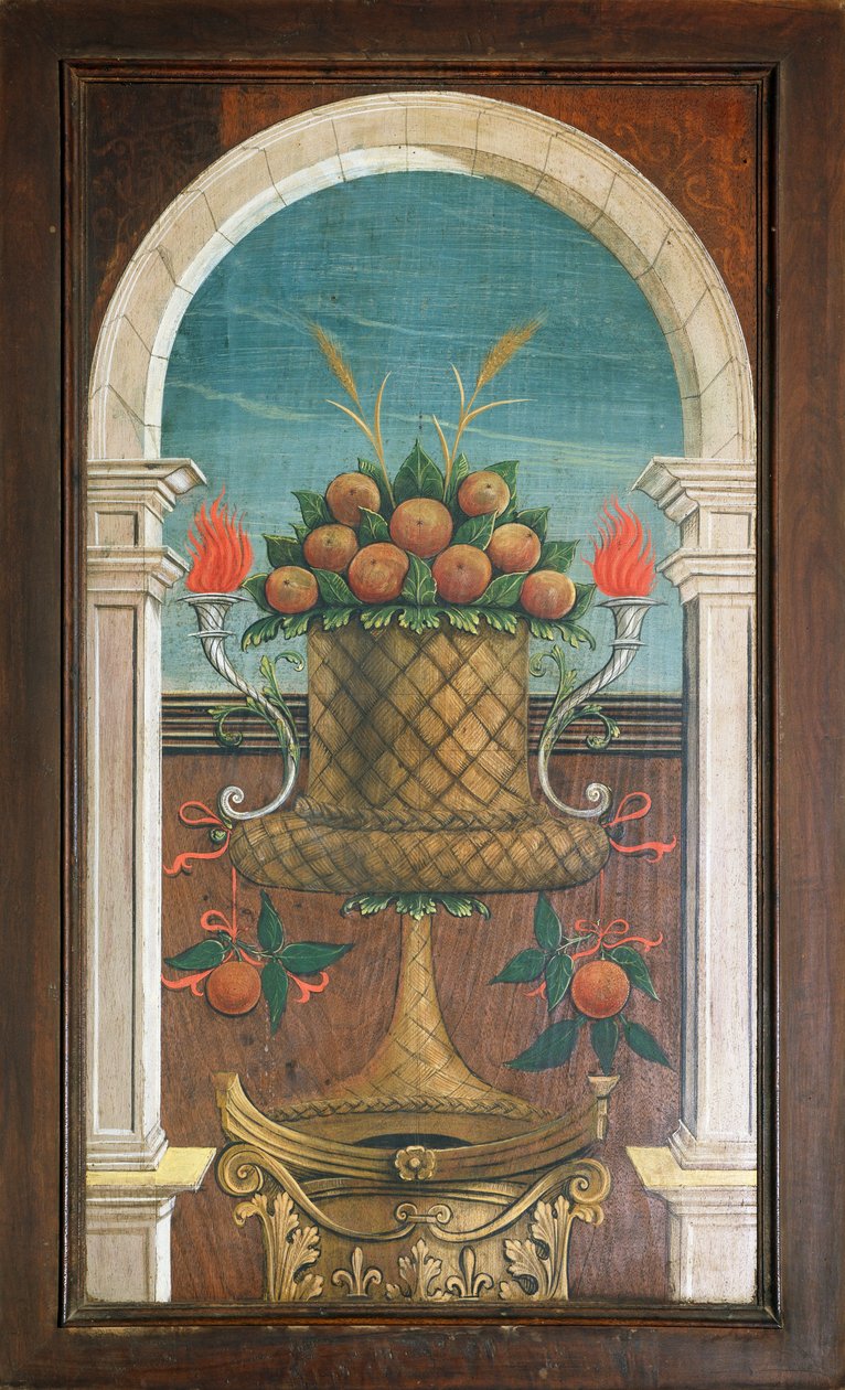 Meyve Sepeti, 16. yüzyıl korosunun arka bölümünde Defendente Ferrari (1480 veya 1485-1540) tarafından tablo, Aziz Jerome Kilisesi, Biella. İtalya by Defendente Ferrari
