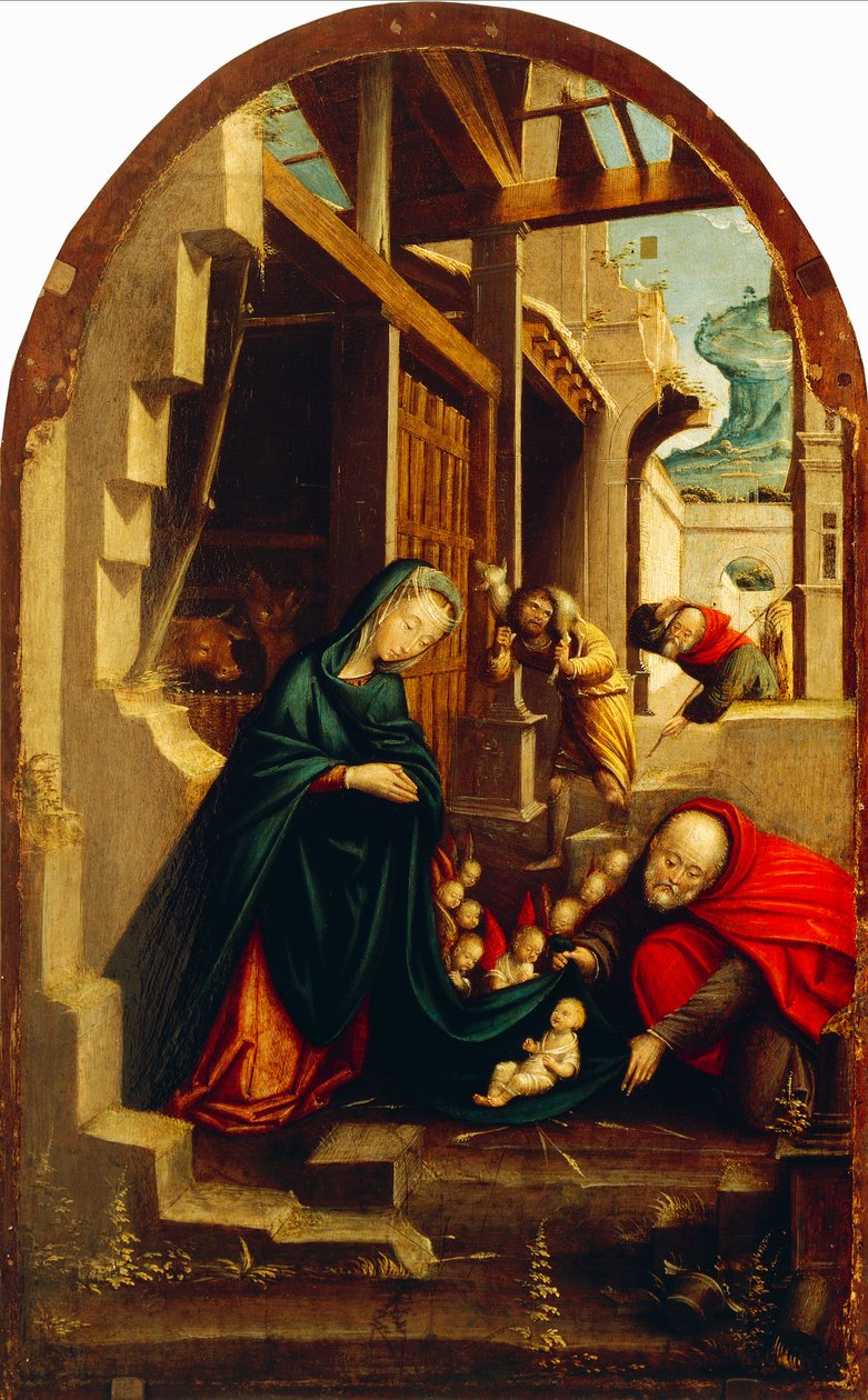 Sevgi dolu melekler ve çobanlarla Doğuş, Defendente Ferrari tarafından (1500-1535 dolaylarında aktif) by Defendente Ferrari