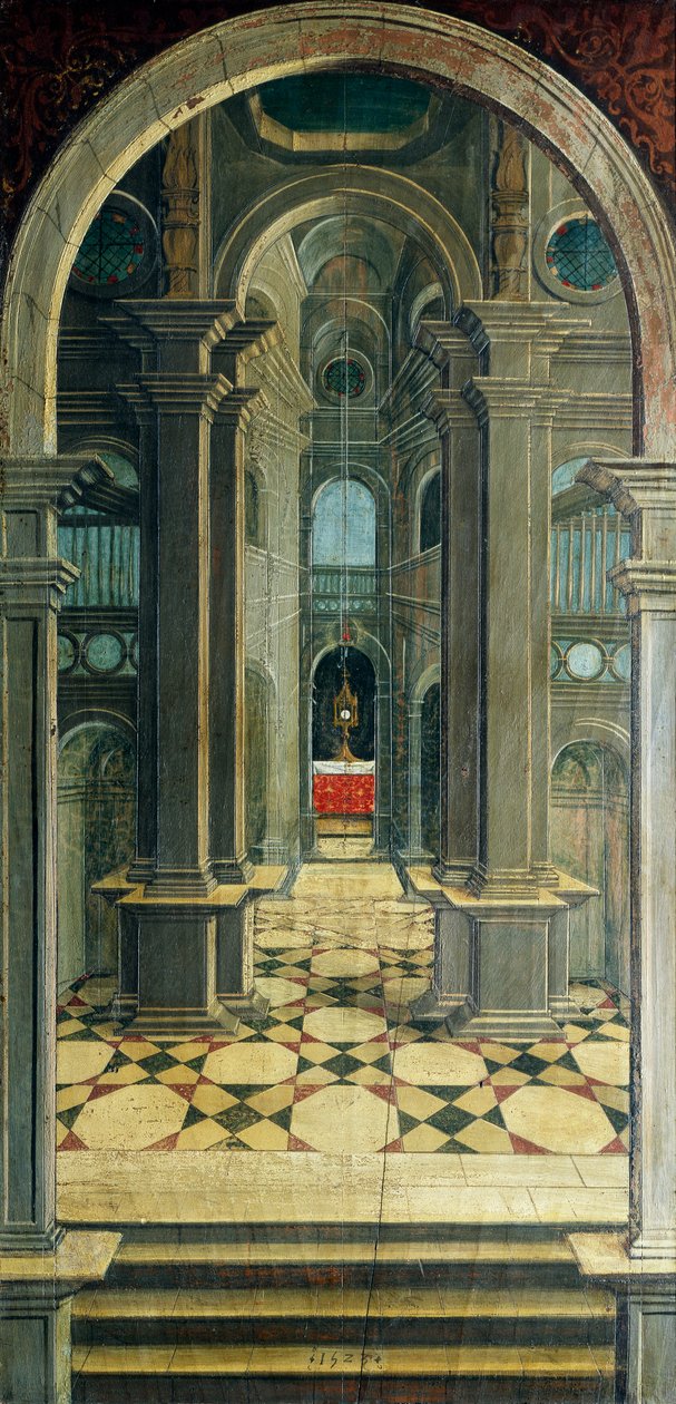 16. yüzyıl korosunun arka bölümünde Defendente Ferrari (1480 veya 1485-1540) tarafından boyanmış perspektif, Saint Jerome Kilisesi, Biella, İtalya by Defendente Ferrari