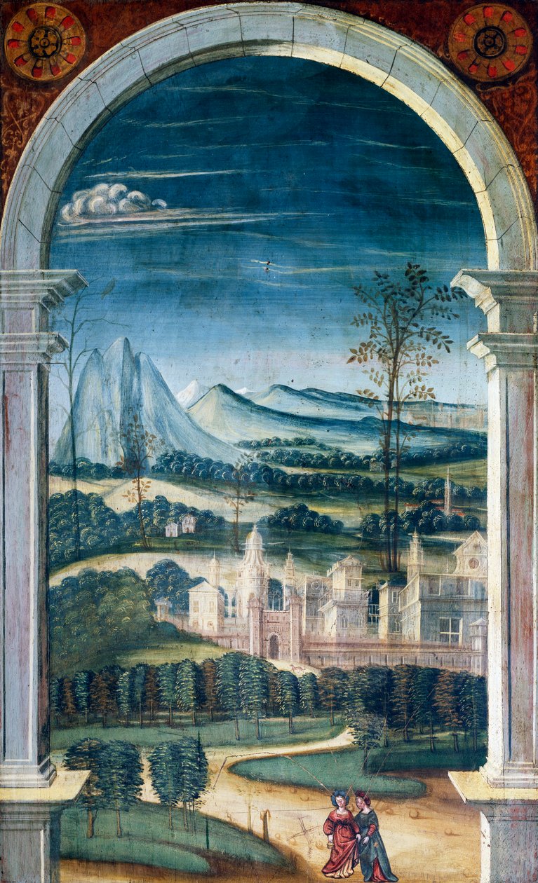 16. yüzyıl korosunun arka bölümünde Defendente Ferrari (1480 veya 1485-1540) tarafından boyanmış perspektif, Saint Jerome Kilisesi, Biella, İtalya by Defendente Ferrari