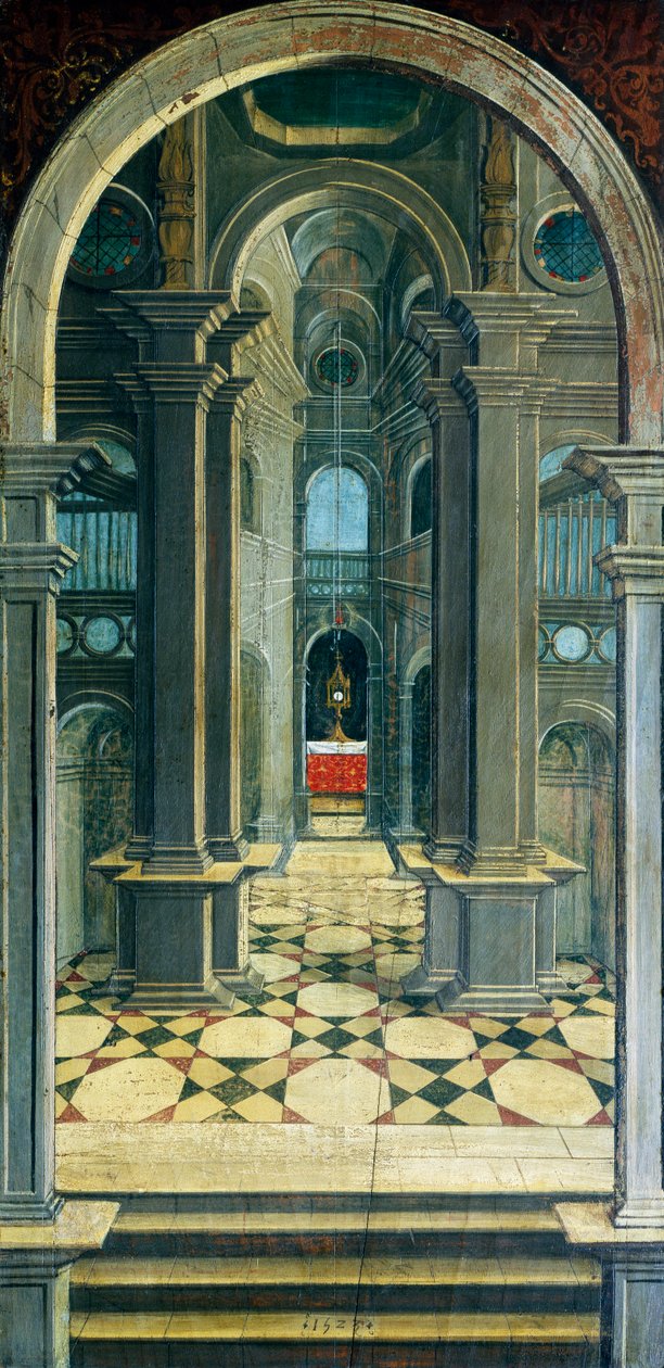 16. yüzyıl korosunun arka bölümünde Defendente Ferrari (1480 veya 1485-1540) tarafından boyanmış perspektif, Aziz Jerome Kilisesi, Biella. İtalya by Defendente Ferrari