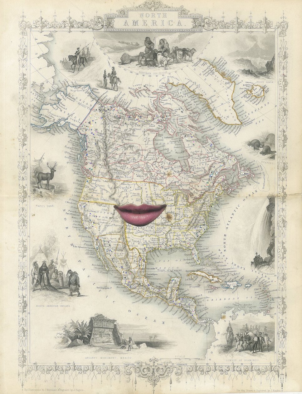 Sömürge Kuzey Amerika, 2017 (kağıt kesme kolajı) by Deirdre Kelly