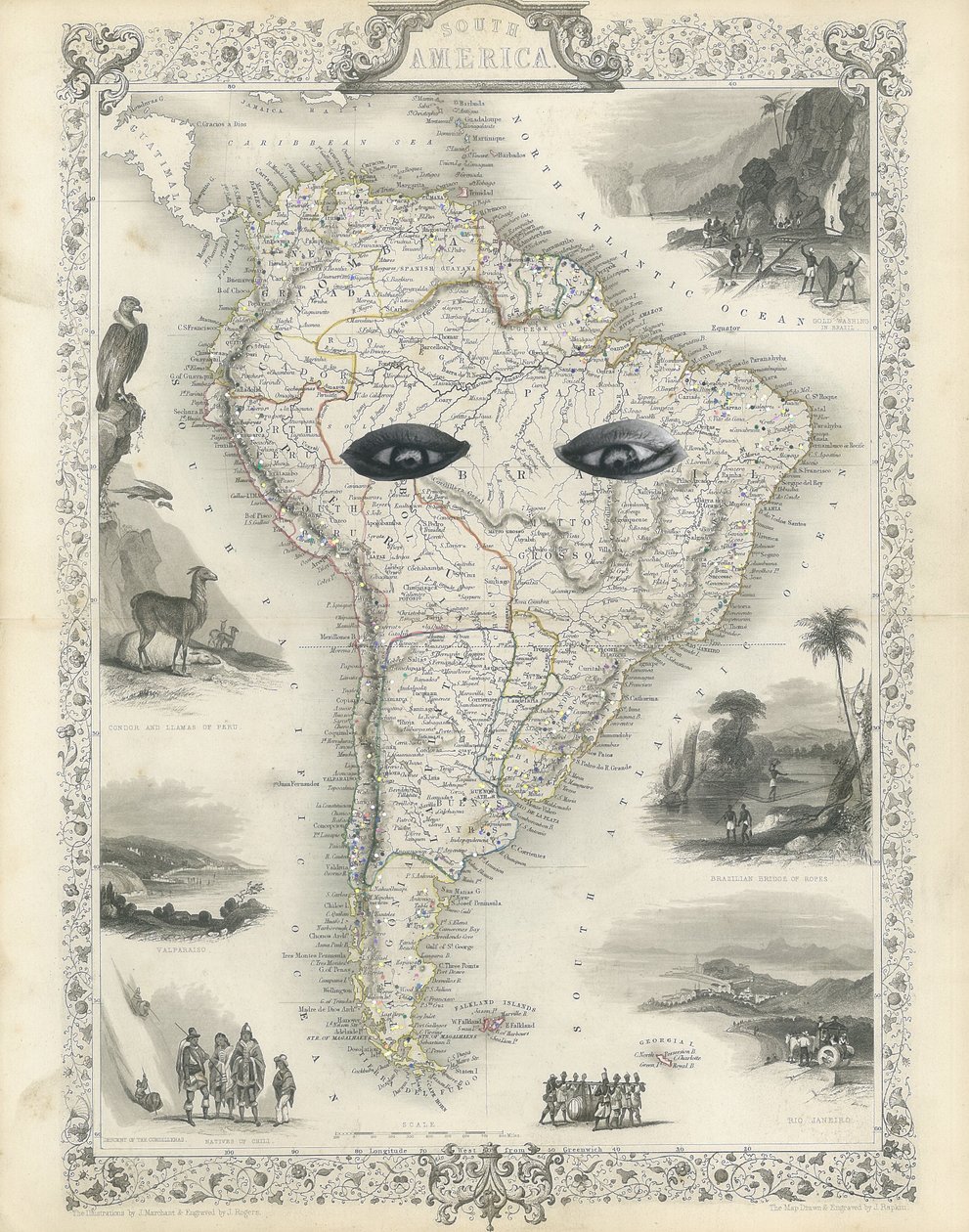 Sömürge Güney Amerika, 2017 (kağıt kesme kolajı) by Deirdre Kelly
