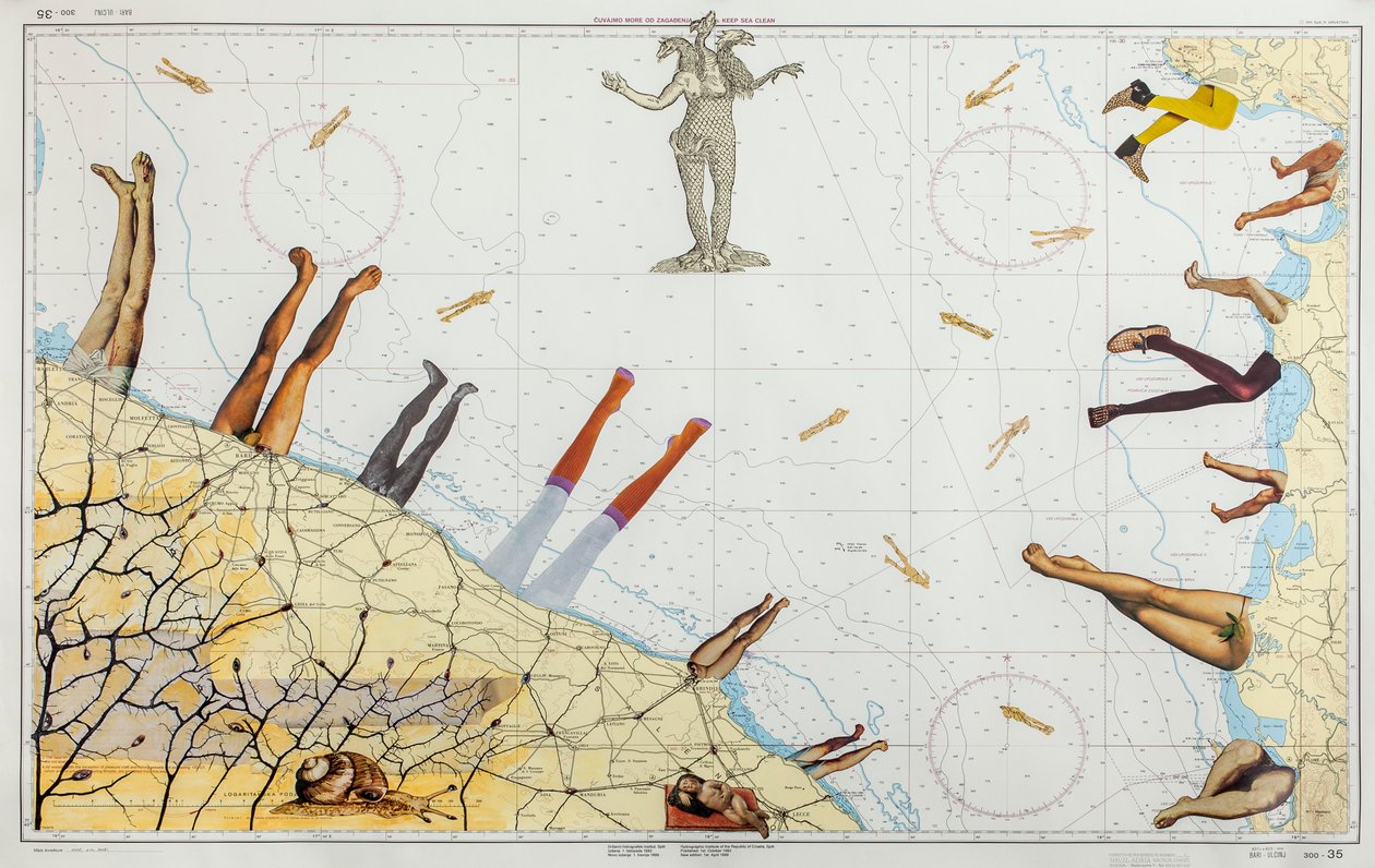 Deniz Bacakları, 2016 (Denizcilik Haritasında kolaj) by Deirdre Kelly