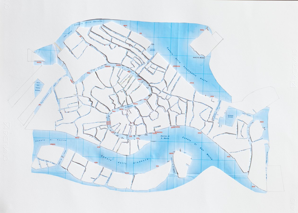 Venice Liquid Streets, 2008 (kağıt kesme kolajı) by Deirdre Kelly