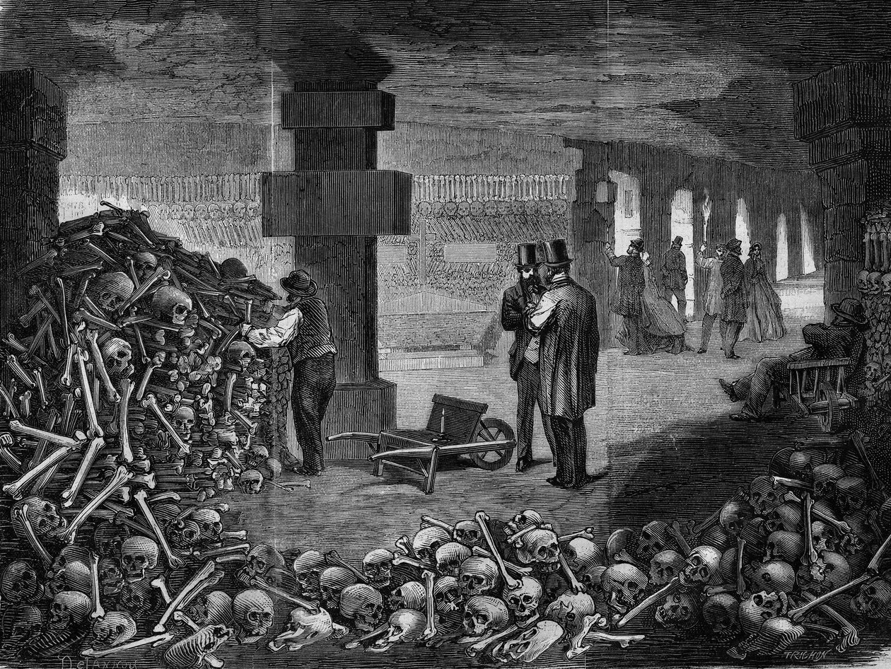 Paris, yeraltı mezarlığındaki mementonun kavşağına bakış (gravür) 18§§ by Delannoy Delannoy