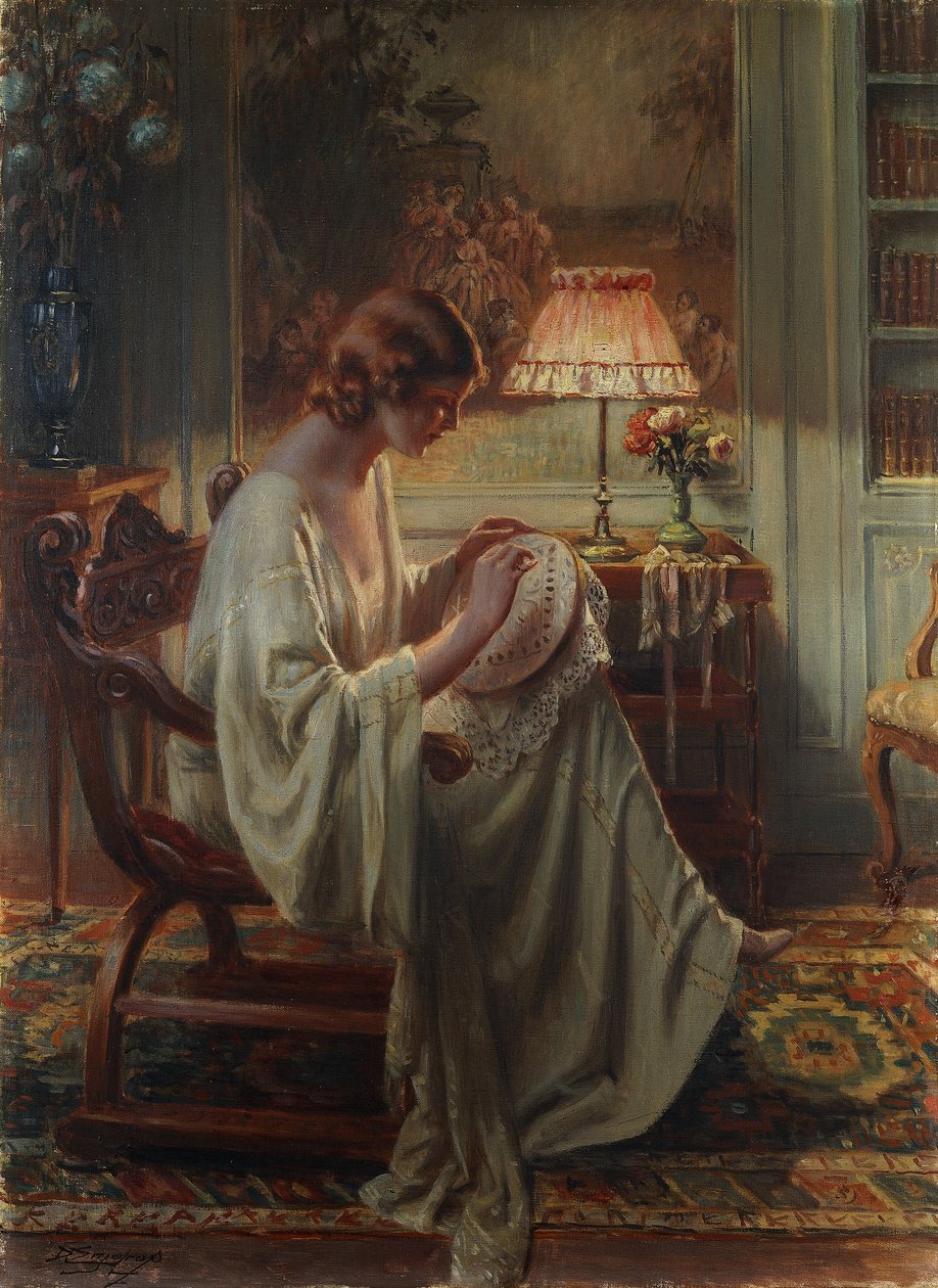 Bir İç Mekanda Dikiş Yapan Bayan by Delphin Enjolras