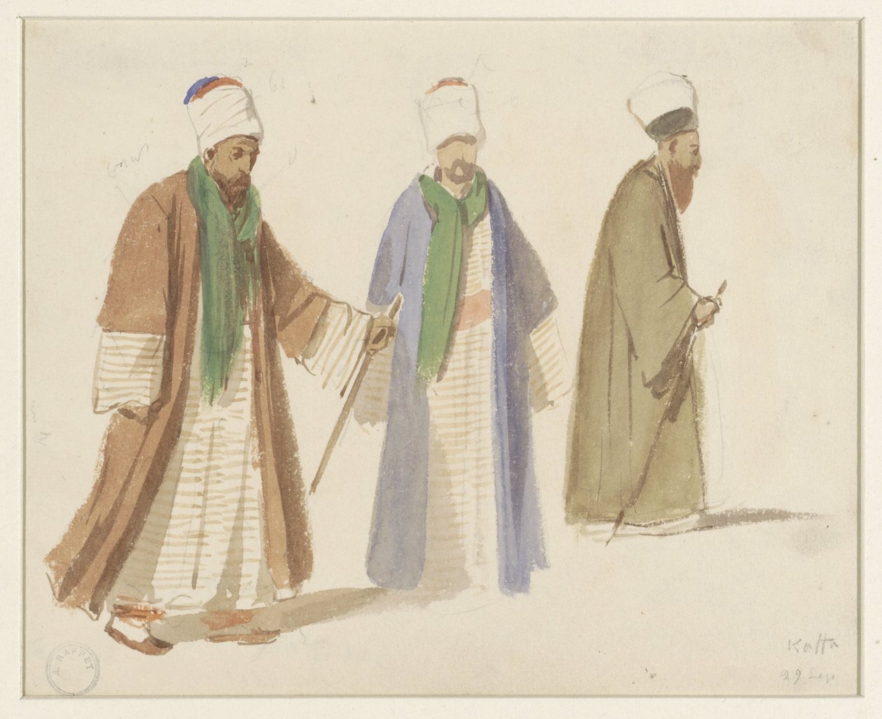 Kaffa'da üç dervişin kostüm çalışmaları by Denis Auguste Marie Raffet