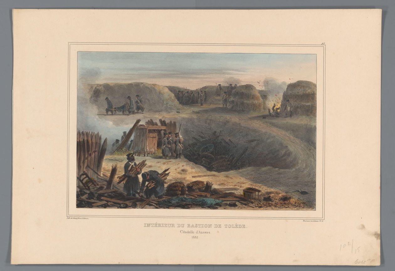 Militairten binnen een kalesi, 1832 Toledo Burcu'nun İç Mekanı (nesne üzerine başlık) Raffet tarafından Antwerp Kalesi kuşatması sırasında doğadan yapılan çizimler (nesne üzerine seri başlığı) by Denis Auguste Marie Raffet