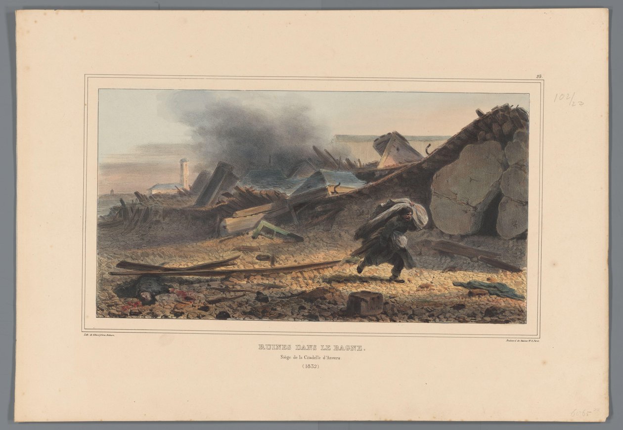 Ruïnes, 1832 Bagne Harabeleri (nesne üzerine başlık) Raffet tarafından Antwerp Kalesi kuşatması sırasında doğadan yapılan çizimler (nesne üzerine seri başlığı) by Denis Auguste Marie Raffet