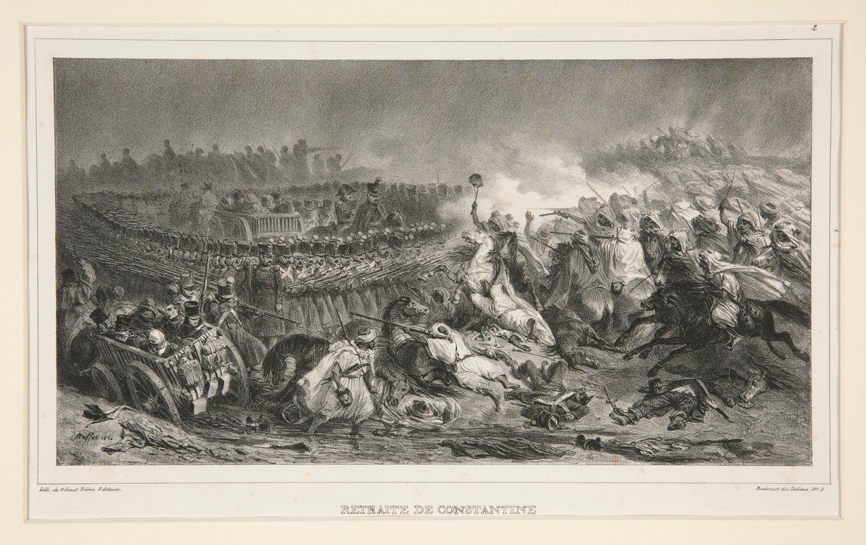 Retraite de Constantine adlı altı kişilik bir setten Arapların saldırısına direnen 2. Hafif Süvari by Denis Auguste Marie Raffet