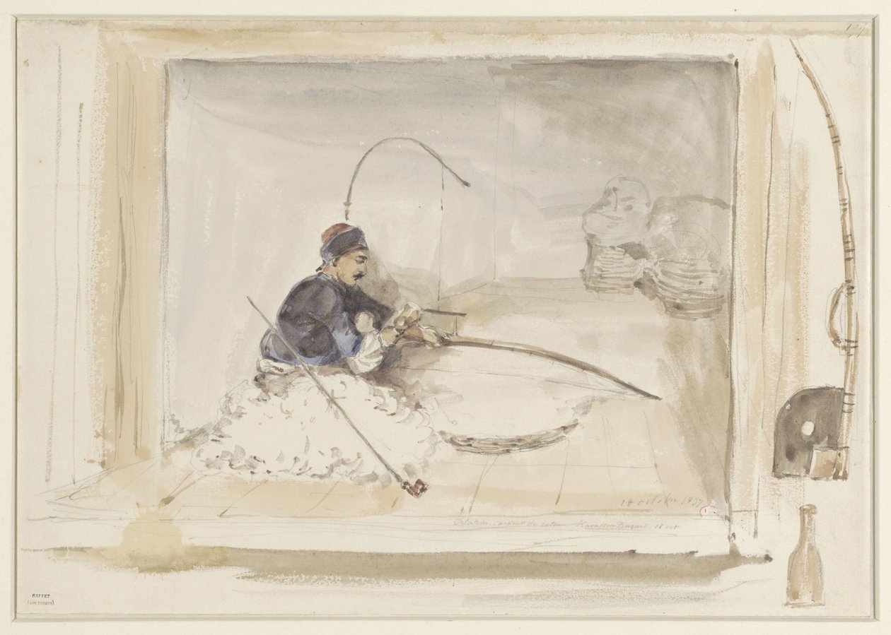 Oturan pamuk işçisi by Denis Auguste Marie Raffet