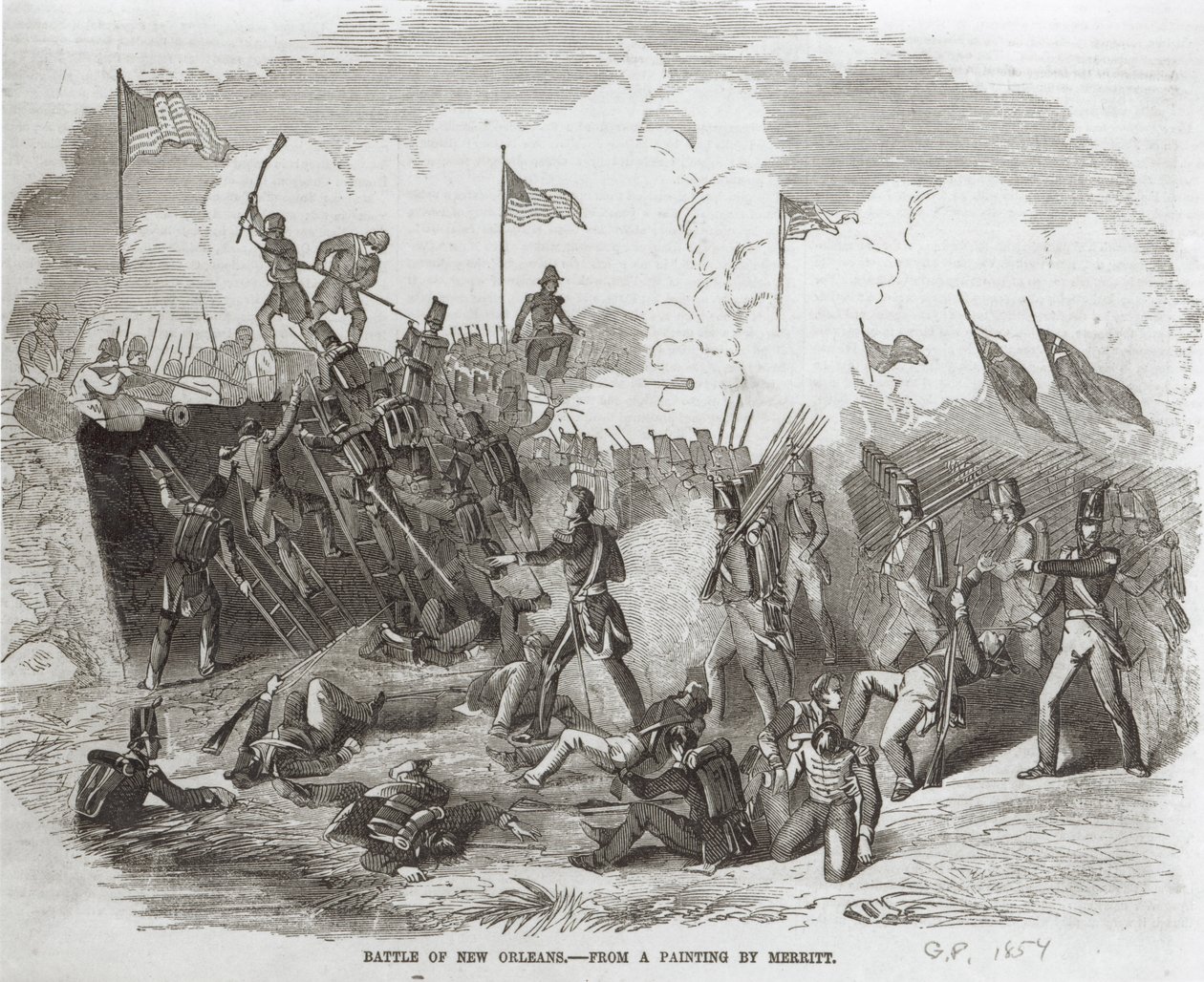 New Orleans Savaşı, 8 Ocak 1815, Thomas Phillibrown tarafından kazınmış, 1856 by Dennis Malone Carter