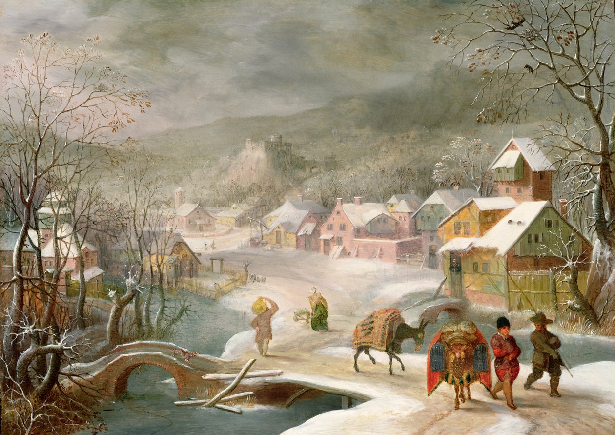 Yolda Gezginlerle Bir Kış Manzarası by Denys van Alsloot