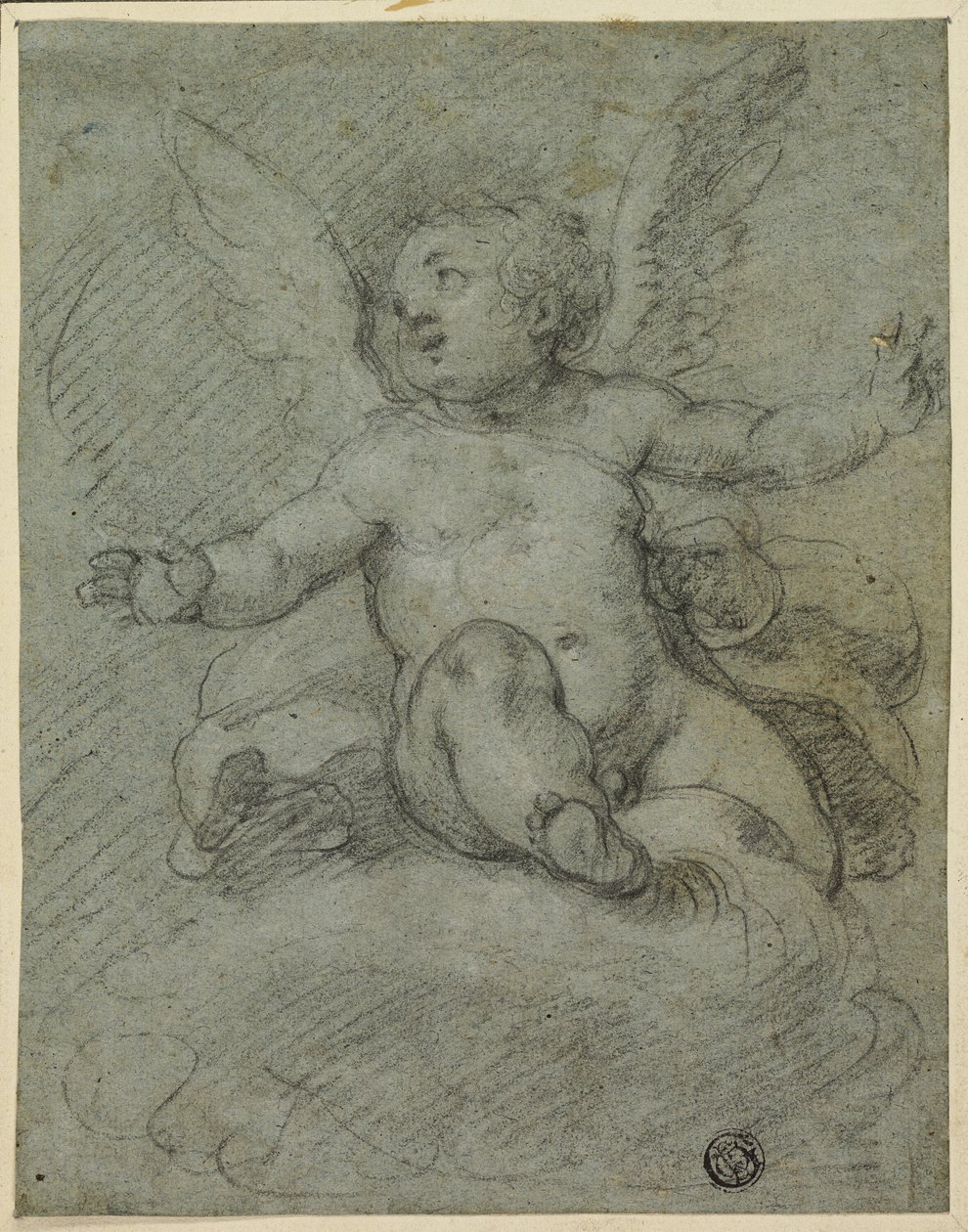 Bulutların Üzerinde Oturan Putto by Denys Calvaert