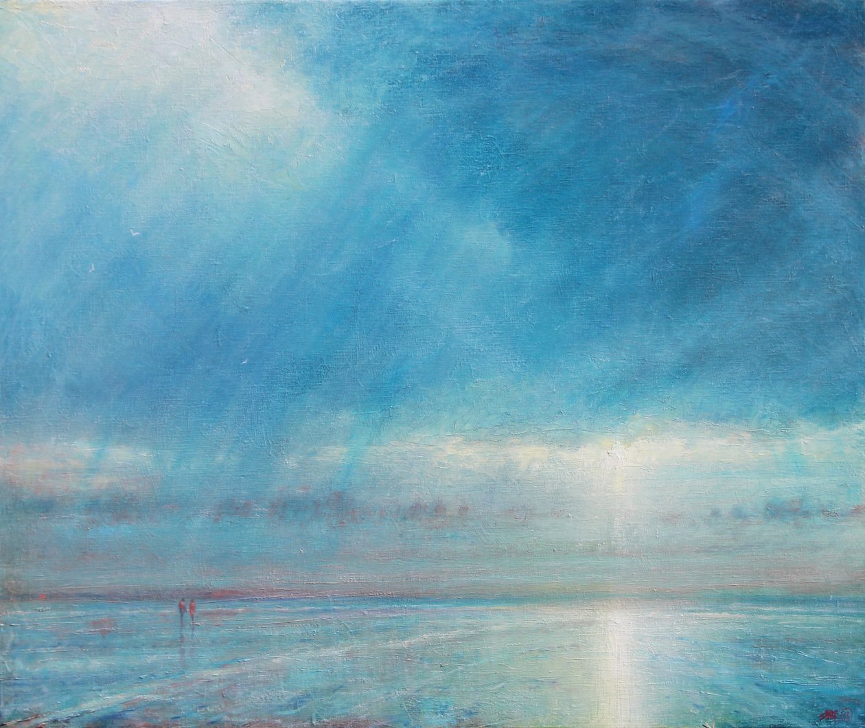 Holkham Sahilinde Yağmur Fırtınası, 2018 (Tuval Üzerine Yağlıboya) by Derek Hare