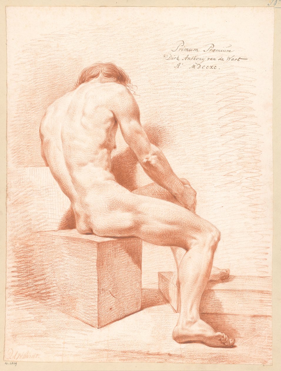 Oturan erkek çıplak, arkadan bakıldığında (1.lik ödülü 1790) by Derk Anthony van de Wart