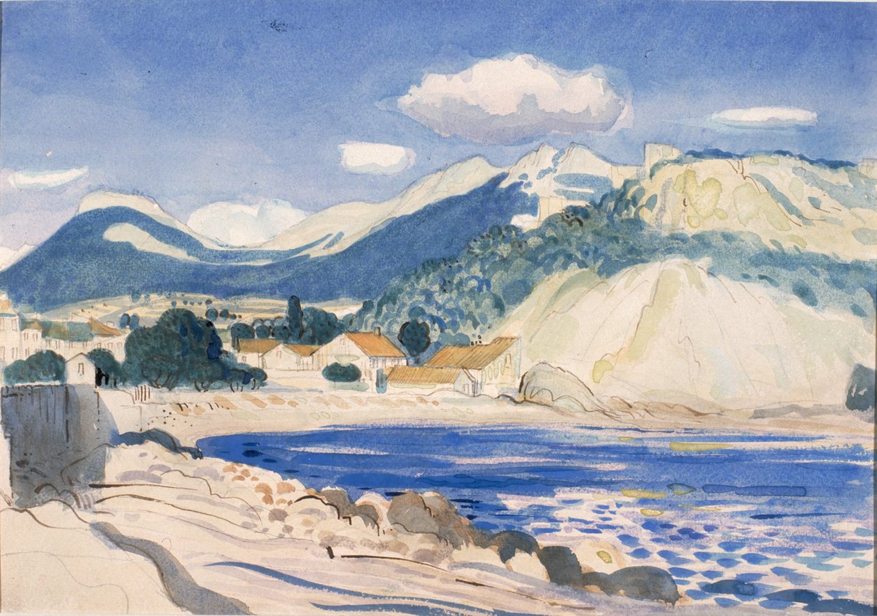 Bay in South of France (bodycolour) by Derwent Lees