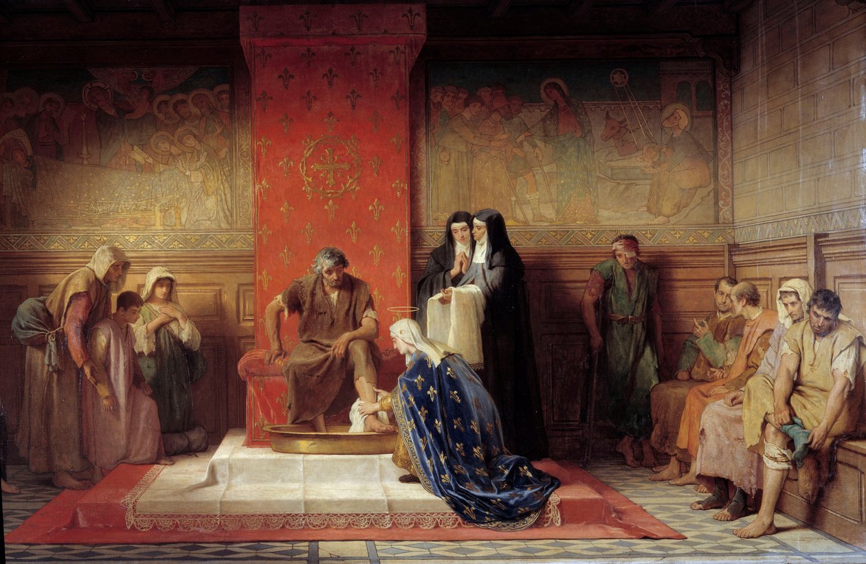 Fransa'nın Saint Elisabeth'i (Saint Louis'in kız kardeşi) fakirlerin ayaklarını yıkıyor Resim Desire Laugee (1823-1896) 1865 by Desire Francois Laugee