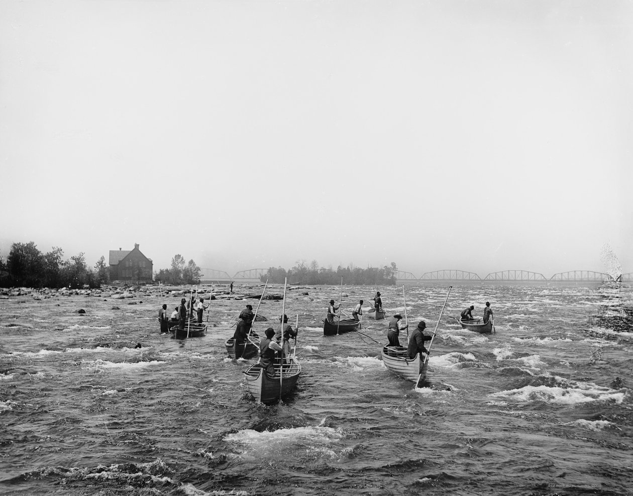 Indians fishing in the rapids, Sault Ste. Marie, Michigan, c.1900  by Detroit Publishing Co.