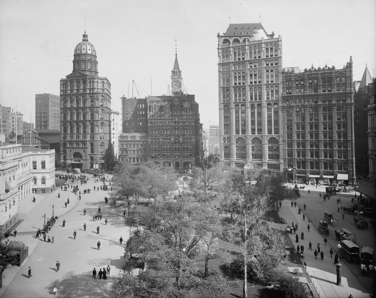 Gazete Satırı, Park Row, New York, c.1890-1910 by Detroit Publishing Co.