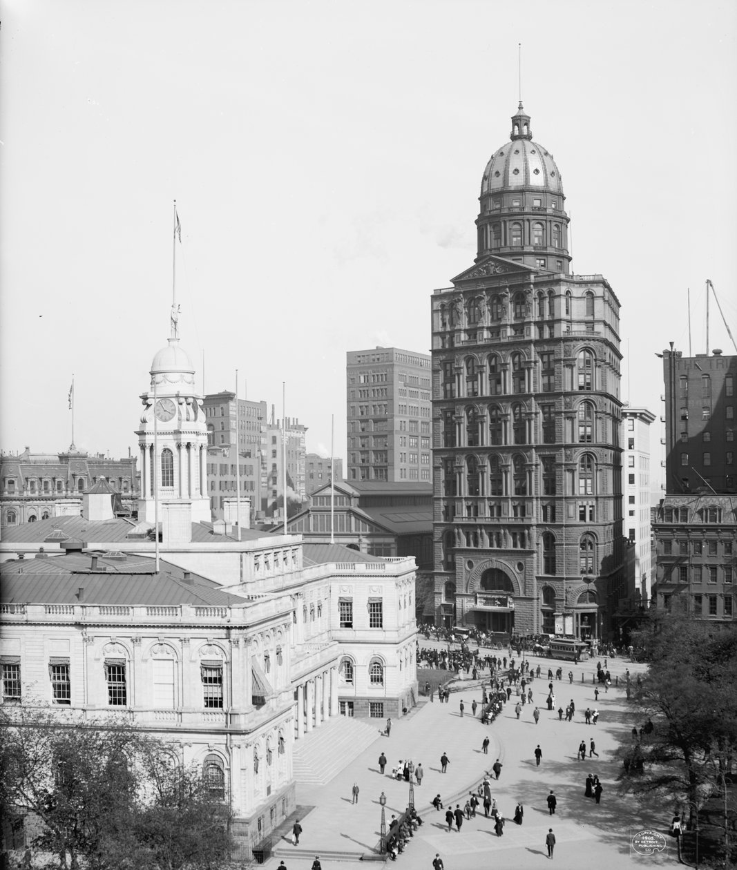 Belediye Binası ve Dünya Binası, New York City, ABD, yaklaşık 1905 (s/b fotoğraf) by Detroit Publishing Co.