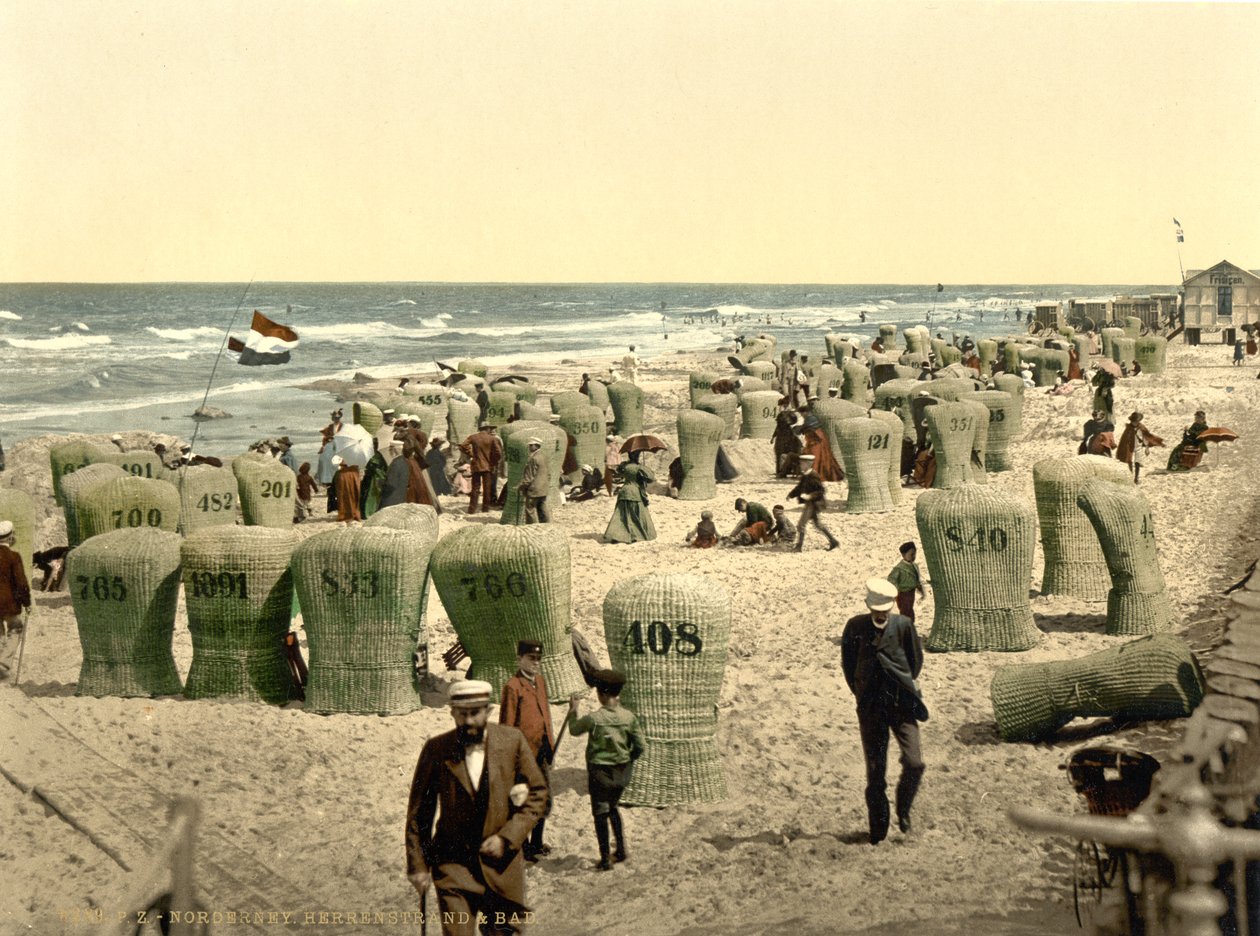 Erkekler Yıkanma Yeri, Norderney, Almanya, c.1900 (fotokrom) by Detroit Publishing Co.