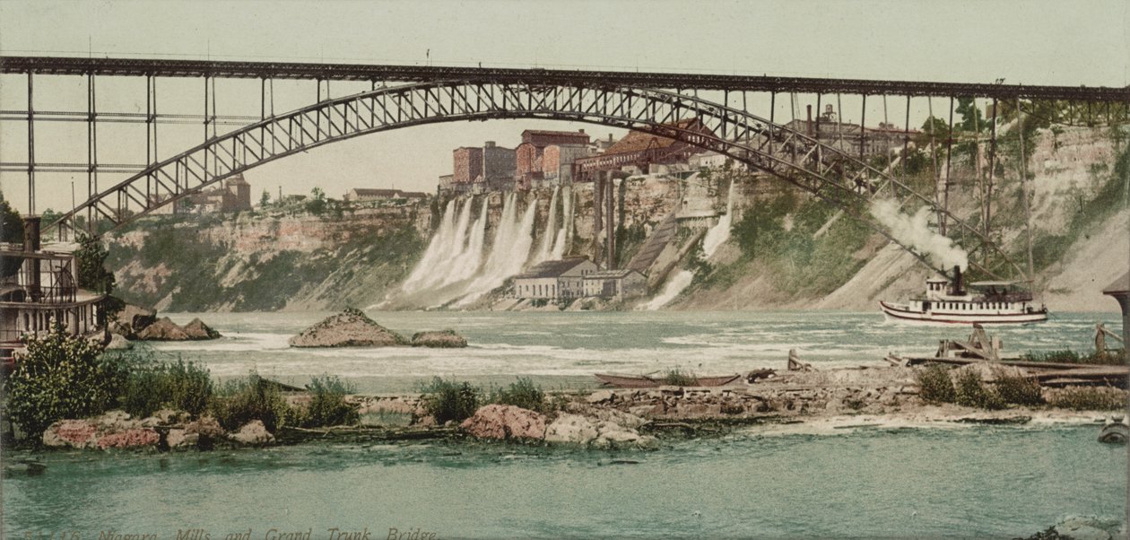 Niagara, değirmenler ve Grand Trunk Köprüsü, c.1900 by Detroit Publishing Co.