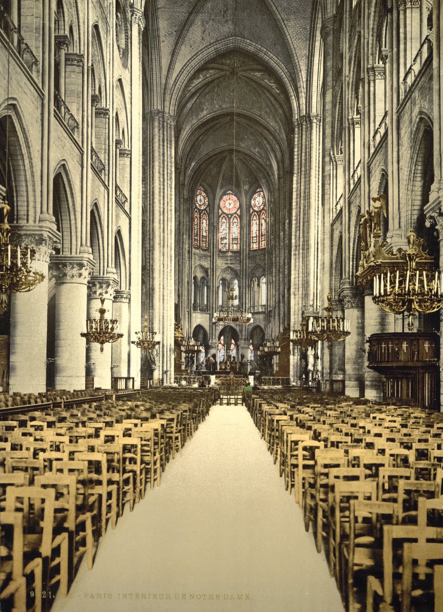 Notre Dame, iç mekan, Paris, Fransa, c.1890-1900 (fotomekanik baskı) by Detroit Publishing Co.