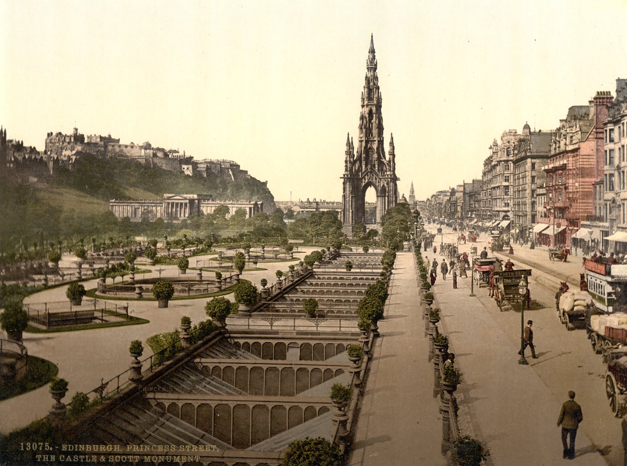 Princes Street, kale ve Scott Anıtı, Edinburgh, c.1890-1900 by Detroit Publishing Co.