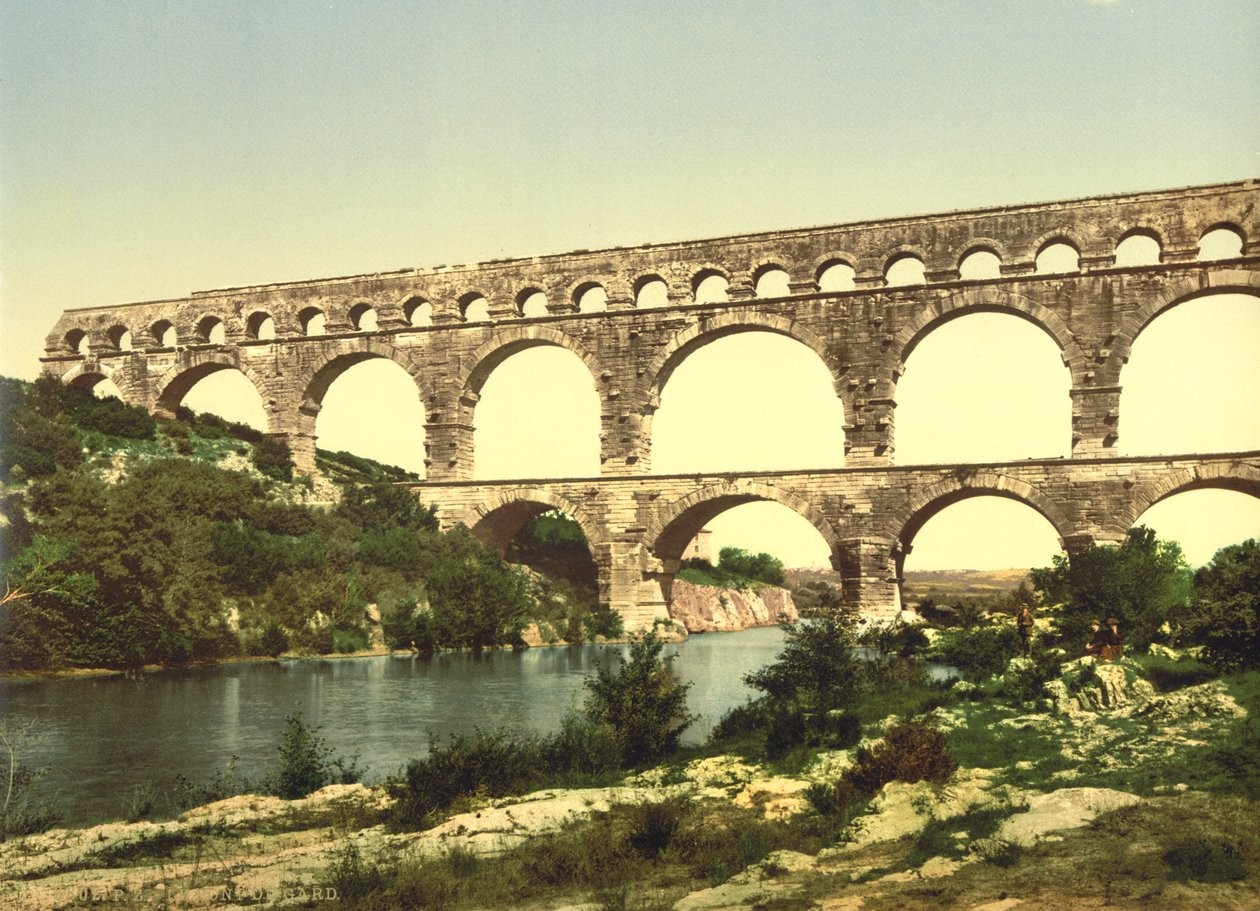 Agrippa, Nîmes, Fransa tarafından inşa edilen Gard üzerindeki Roma Köprüsü, c.1900 by Detroit Publishing Co.
