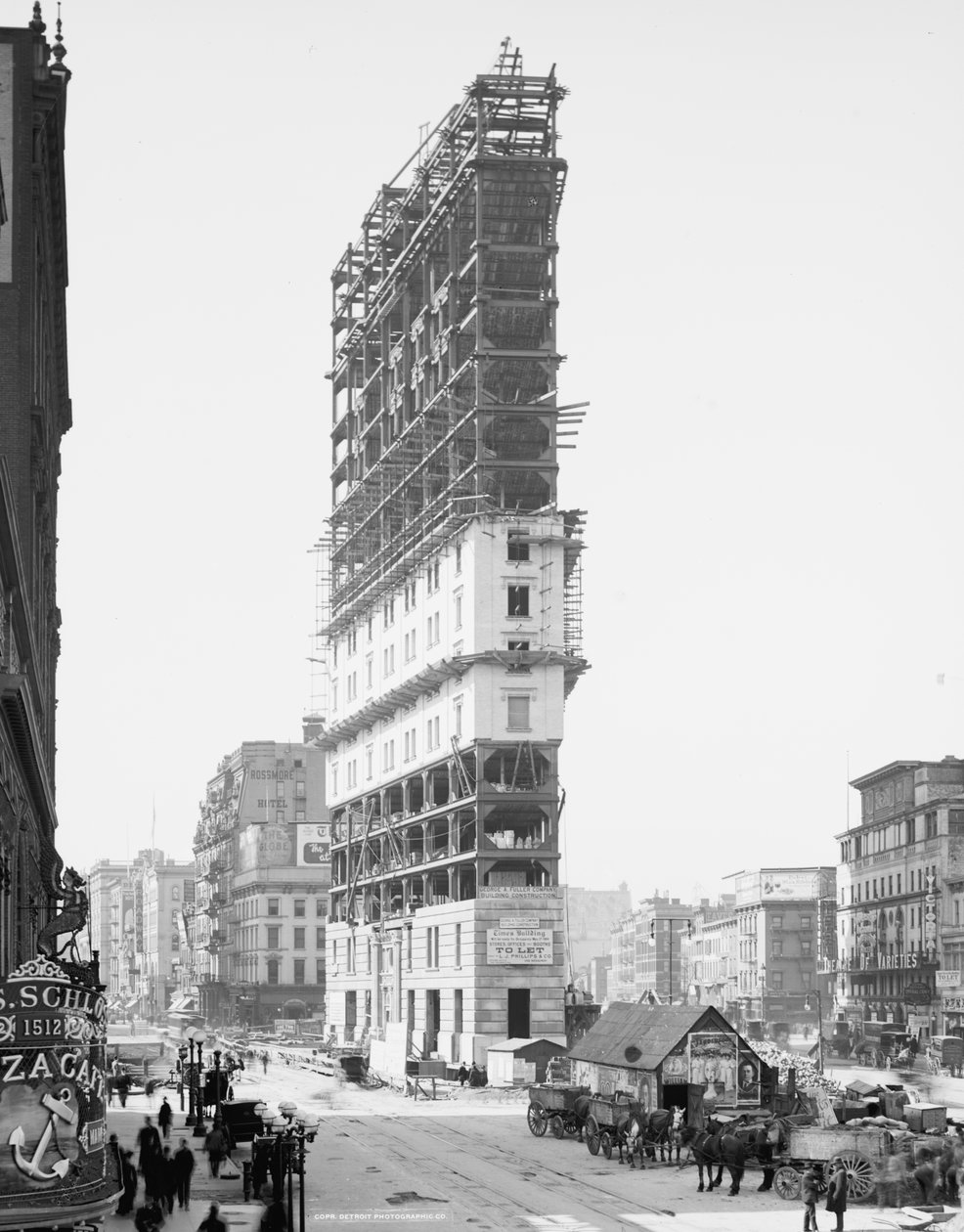 Times Building yapım aşamasında, 42nd Street ve Longacre Square, New York City, ABD, c.1904 by Detroit Publishing Co.