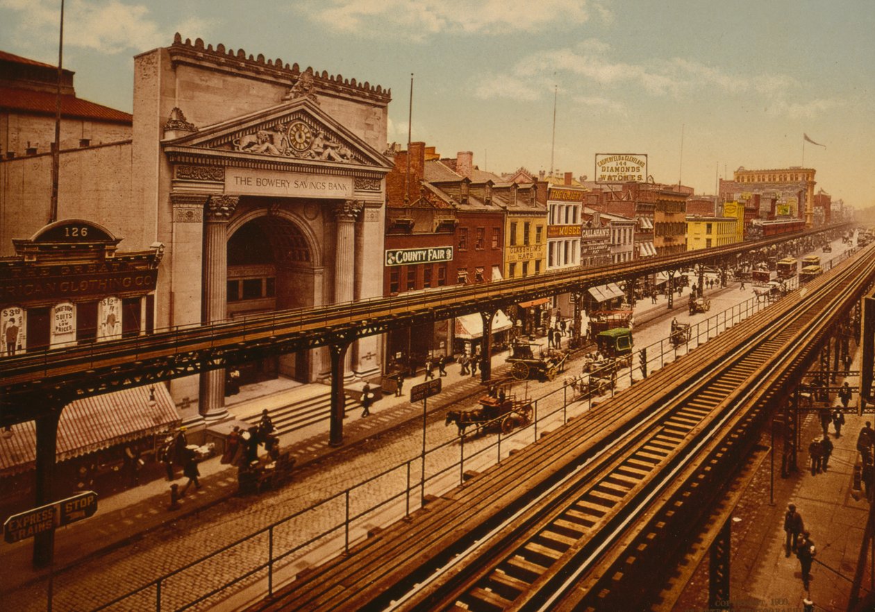 The Bowery, New York City, 1900 dolayları (fotokrom) by Detroit Publishing Co.