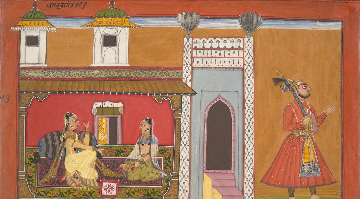 Bir Kavgayla Uzaklaşan Bir Fahişe ve Sevgilisi: Bir Rasamanjari serisinden sayfa, 1694-95. by Devidasa of Nurpur
