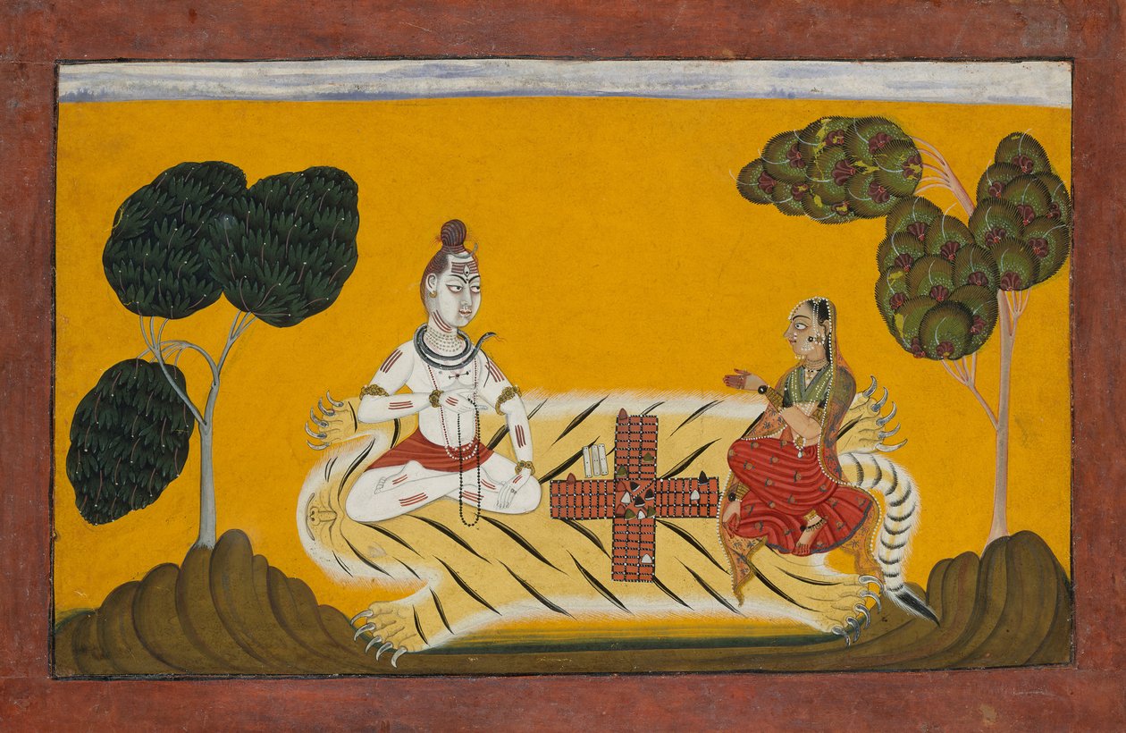 Shiva ve Parvati Doğrayıcıyı Oynarken: A Rasamanjari Serisinden 3-4 tarihli folyo. by Devidasa of Nurpur