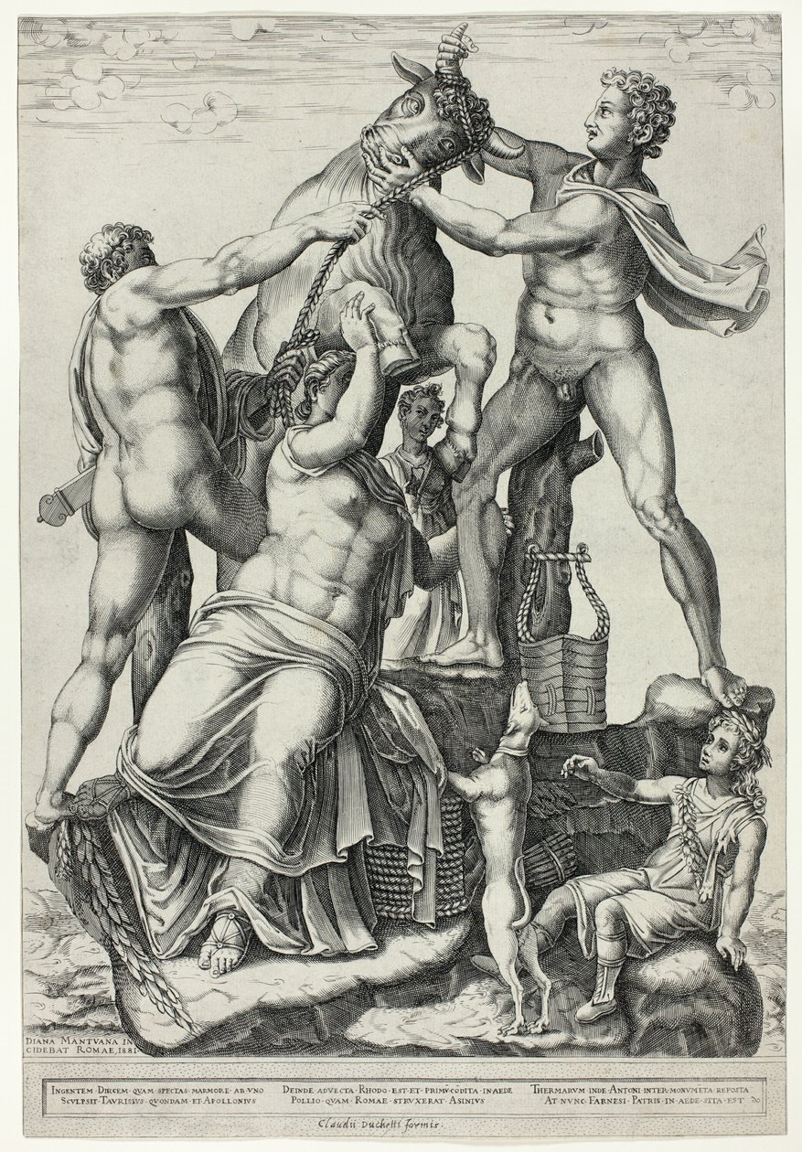 Dirce, Zethus ve Amphion ile Farnese Boğası by Diana Scultori