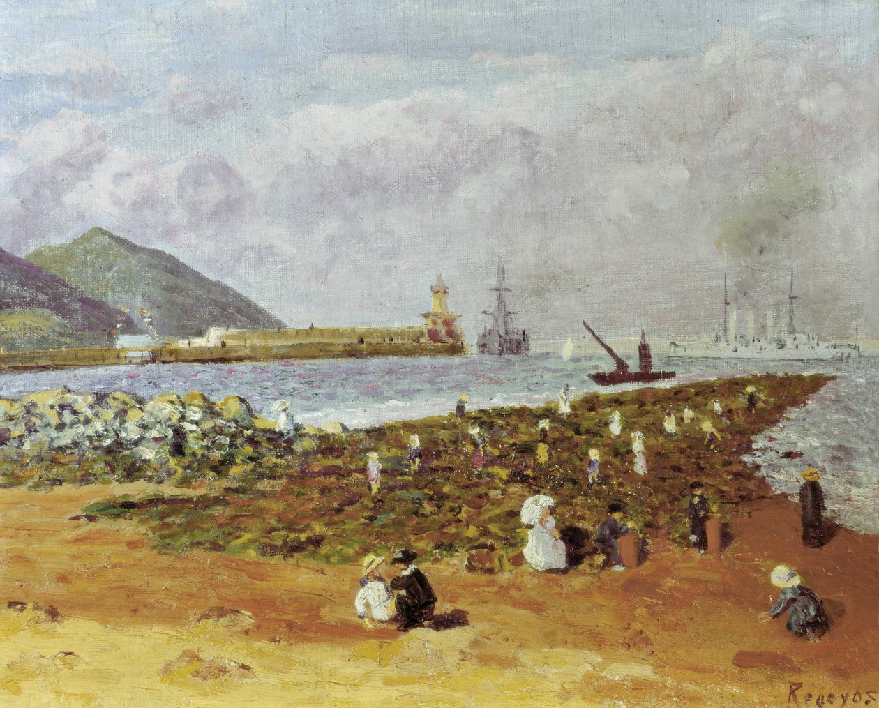 La escollera (kırıcı veya dalgakıran). Dario de Regoyos'un (1875-1913) tablosu. Tuval üzerine yağlıboya. İspanyol İzlenimciliği. Barselona'daki Montserrat Monistrol Müzesi. by Diario or Dario de Regoyos y Valdes