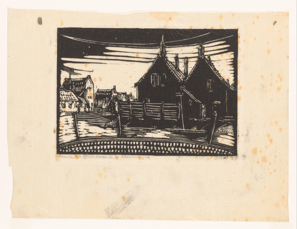 Scheveningen'deki bulvardaki evler (nesnedeki başlık) by Dick Ket (signed by artist)