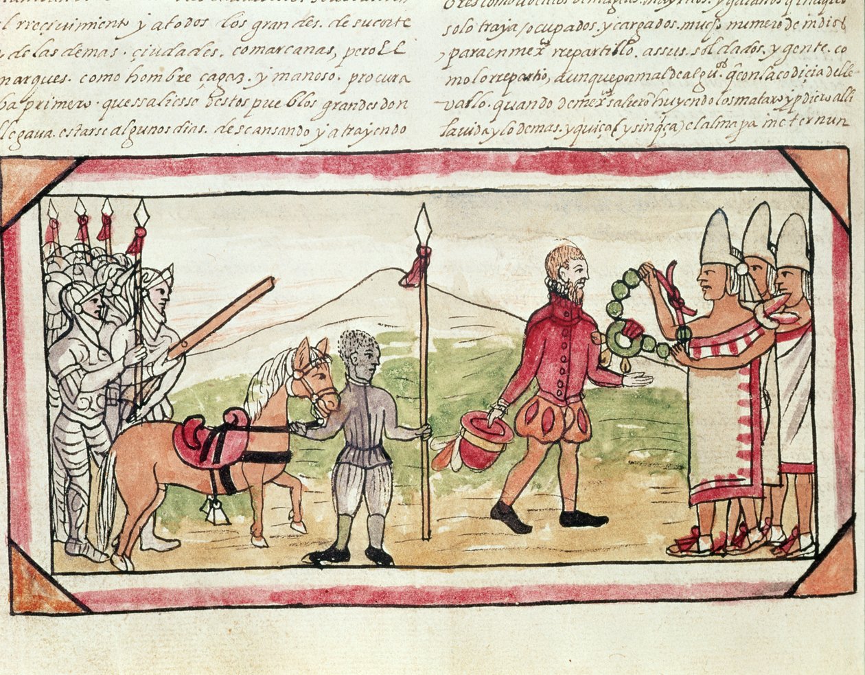 Fol.208v Hernando Cortes (1485-1547) ve Montezuma