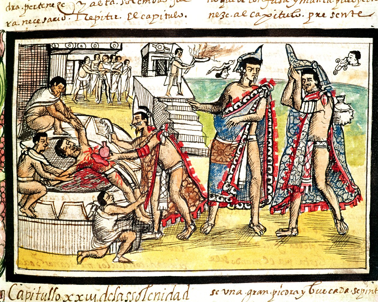 Fol.70v İnsan Kurbanı, 'Codex Duran' 1579'dan (parşömen) by Diego Duran