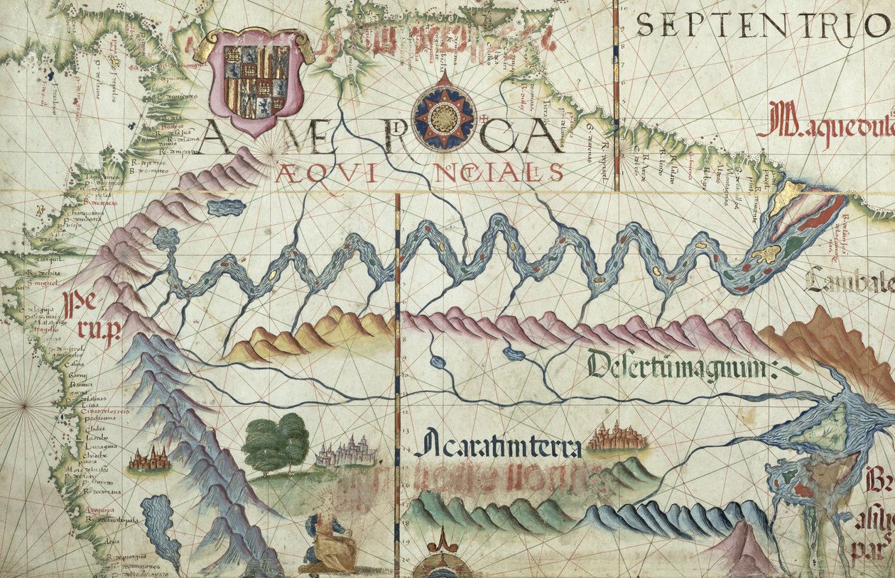 Kuzey Güney Amerika, bir dünya atlasından detay, 1565 by Diego Homem