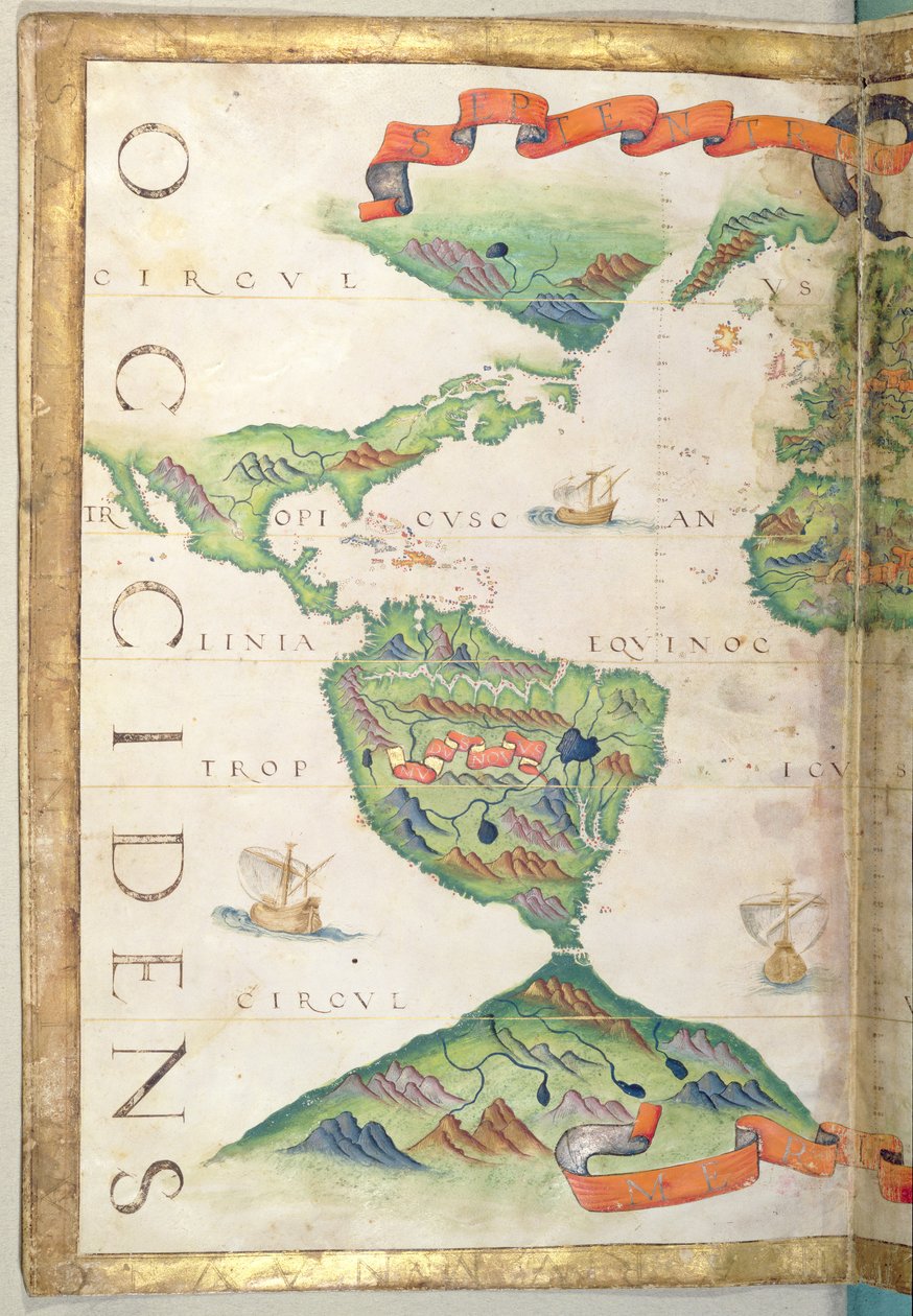 Amerika, dünya atlasından detay, 1565 (parşömen) by Diego Homem