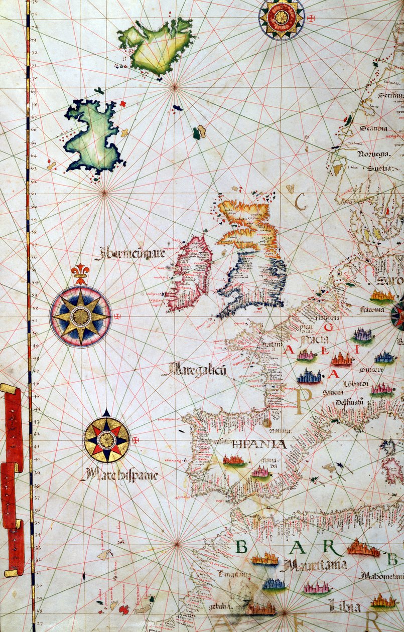 Britanya Adaları, İberya ve Kuzeybatı Afrika, bir dünya atlasından detay, 1565 by Diego Homem