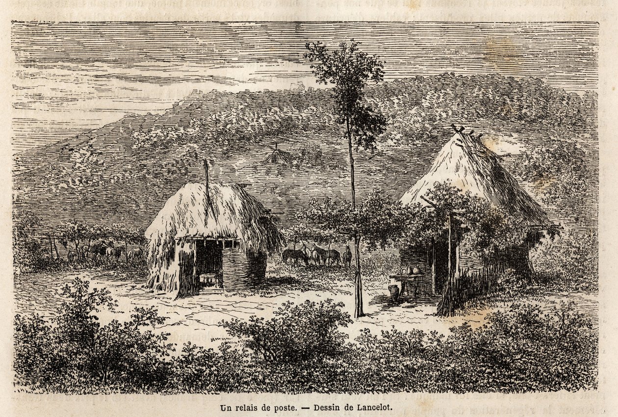 Bükreş ve Pitesti arasında bir posta rölesi. Edouard Charton yönetiminde yayınlanan “Le tour du monde, nouveau dergi des voyages” da tasarımcı Lancelot tarafından 1860 yılında Paris