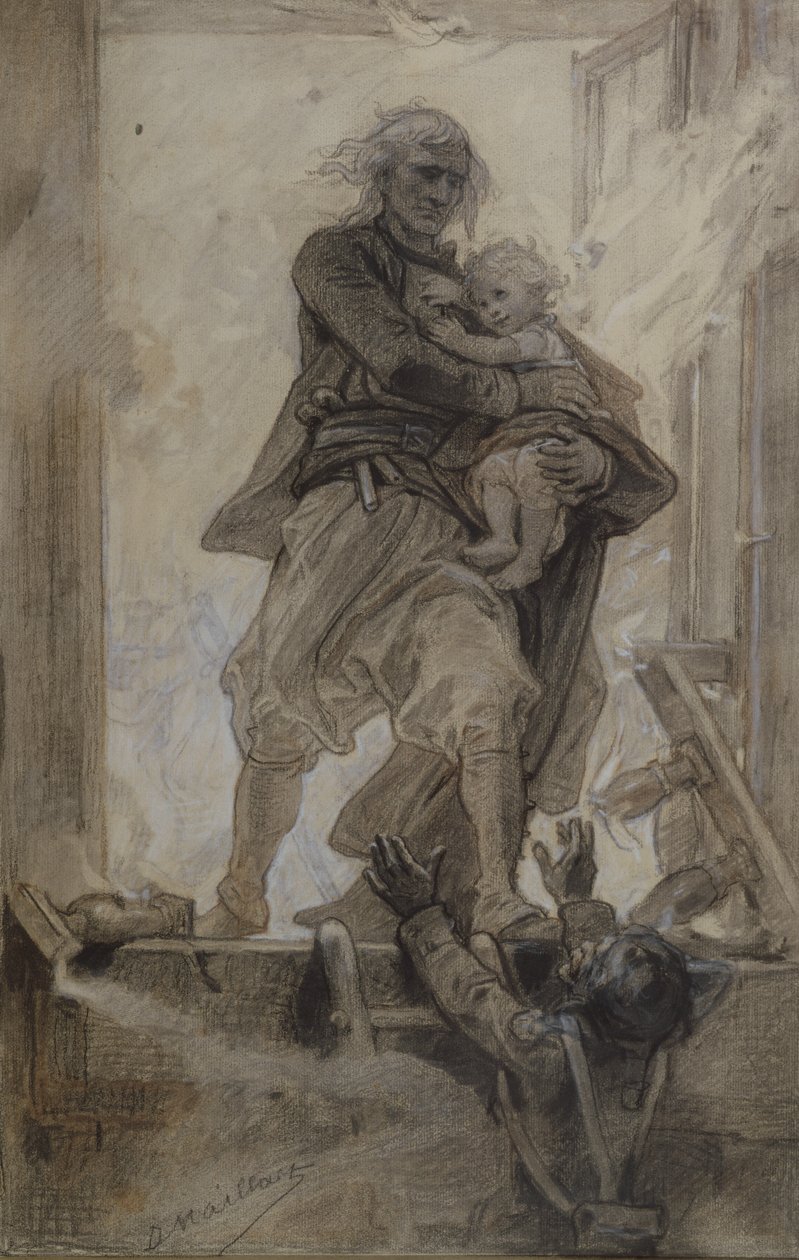Lantenac Markisi bir çocuğu kurtarıyor, Victor Hugo (1802-85) tarafından Quatre-vingt-treize