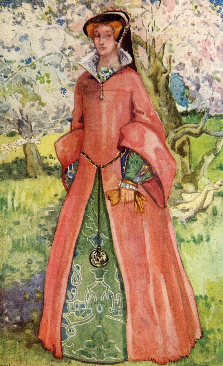Mary IN (1553-1558) saltanatında kadın kostümü by Dion Clayton Calthrop