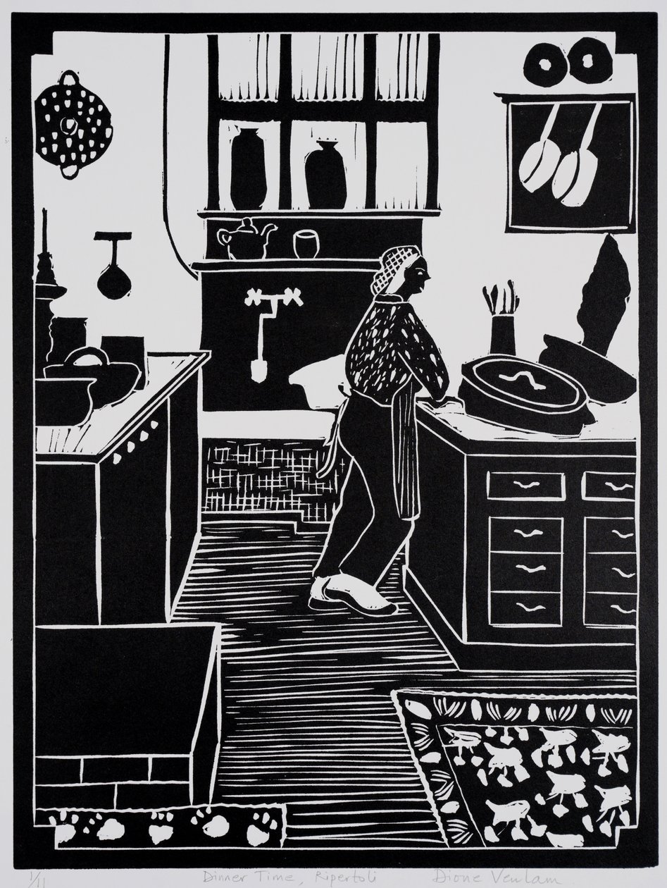 Akşam yemeği hazır, Ripertoli (linocut) by Dione Verulam