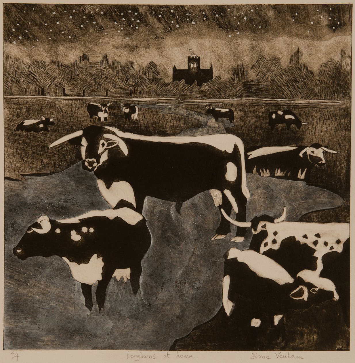Longhorns Evinde, 2017 (kolaj) by Dione Verulam